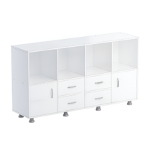 Шкаф-стеллаж верхняя часть без дверок, нижняя часть с 4 - мя ящиками и 2-мя дверками (белый) - «globural.ru» - Междуреченск