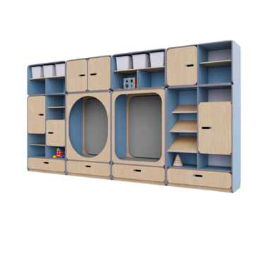 Детская стенка с местом для хранения и зонами отдыха из коллекции «НЕГА» (цвет голубой) - «globural.ru» - Междуреченск