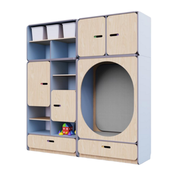 Детская стенка с местом для хранения и овальной зоной отдыха из коллекции «НЕГА» (цвет голубой) - «globural.ru» - Междуреченск